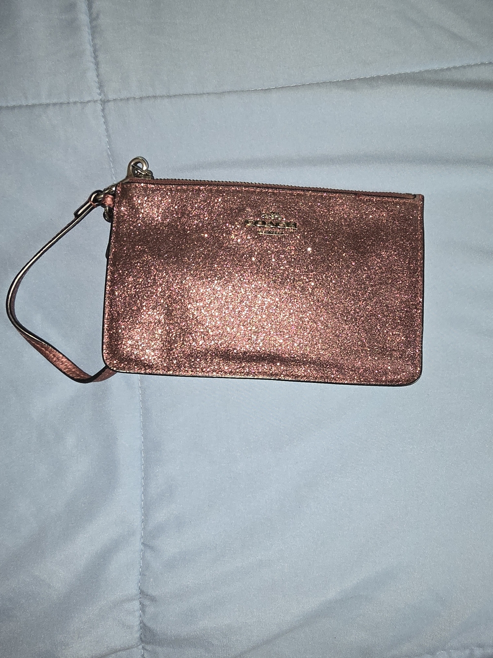 Coach Rose Gold Glitter Wristlet Pouch